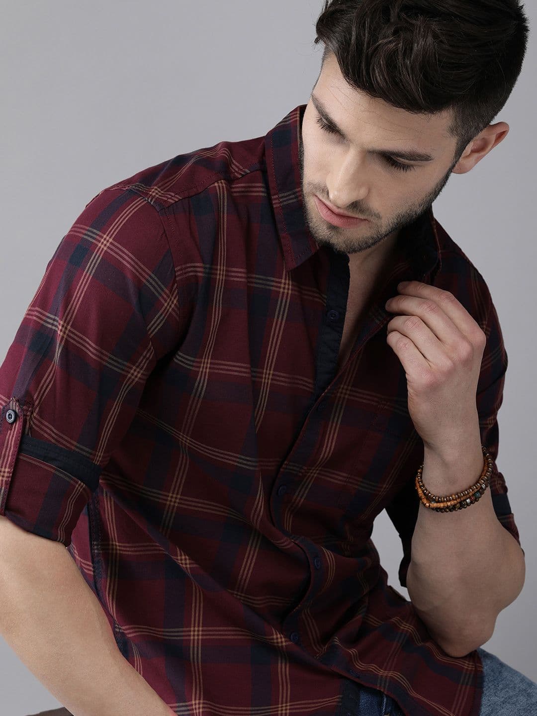 Roadster Men Maroon & Blue Checked Casual Shirt - view 1
