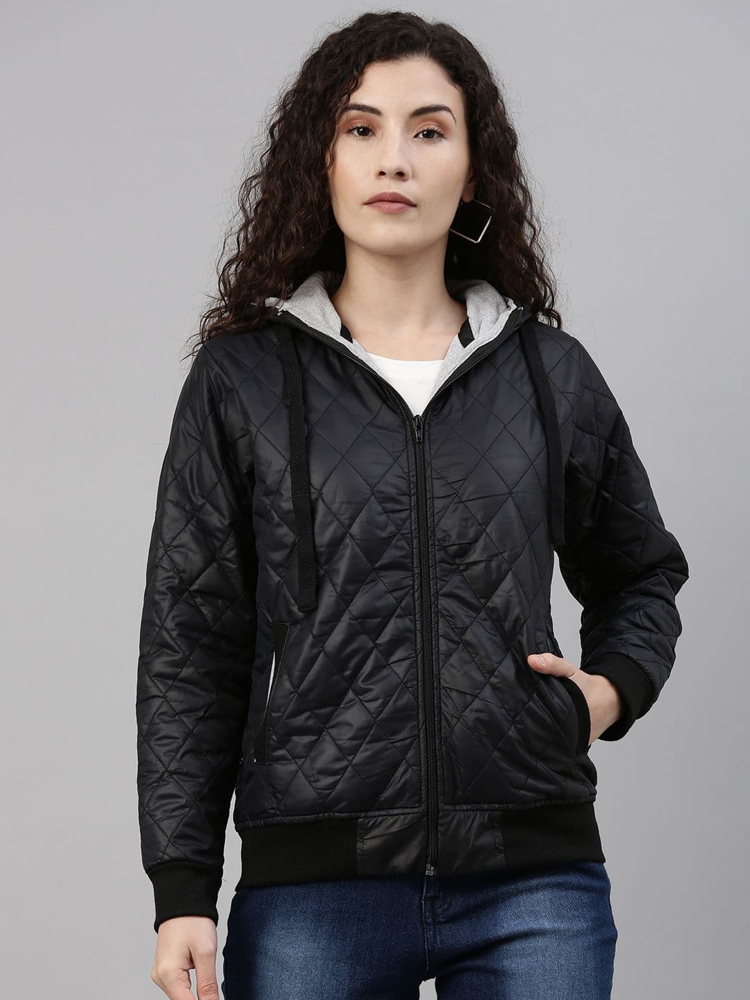 PINACOLADA Women Black Hooded Quilted Jacket - view 1
