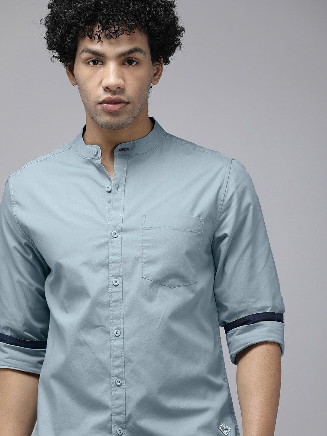 Roadster Men Blue Mandarin Collar Casual Shirt - view 1