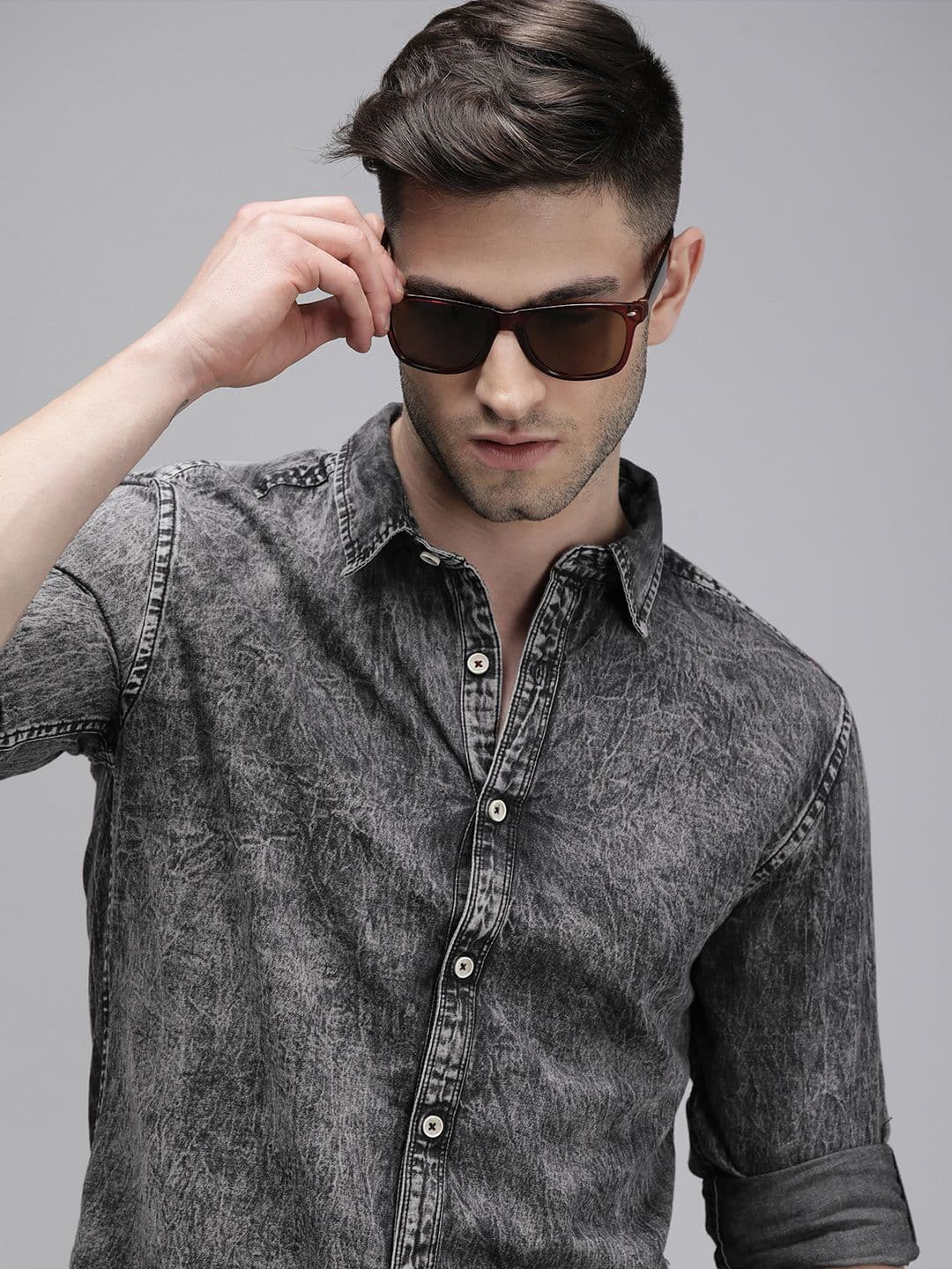 Roadster Men Charcoal Grey Faded Denim Casual Shirt - view 1
