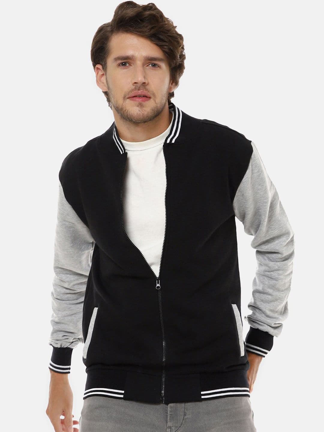 CAHOOT Men Black & Grey Windcheater Cotton Varsity Jacket - view 1