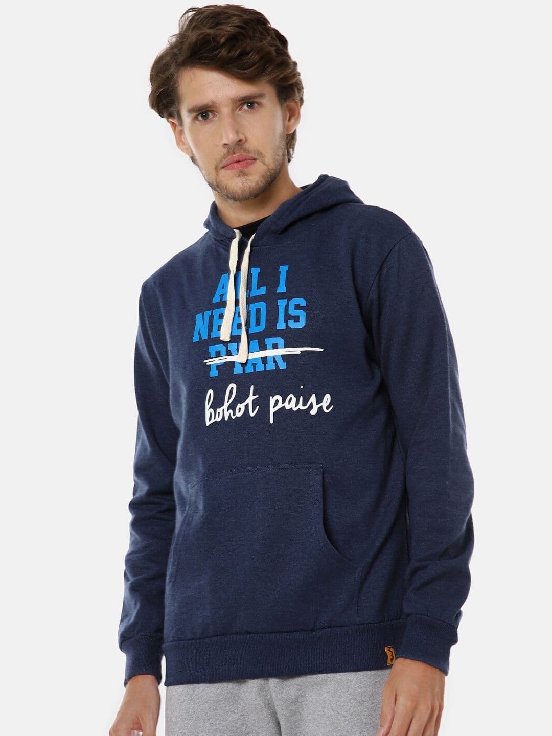 CAHOOT Men Blue Typography Printed Cotton Hooded Pullover Sweatshirt - view 1