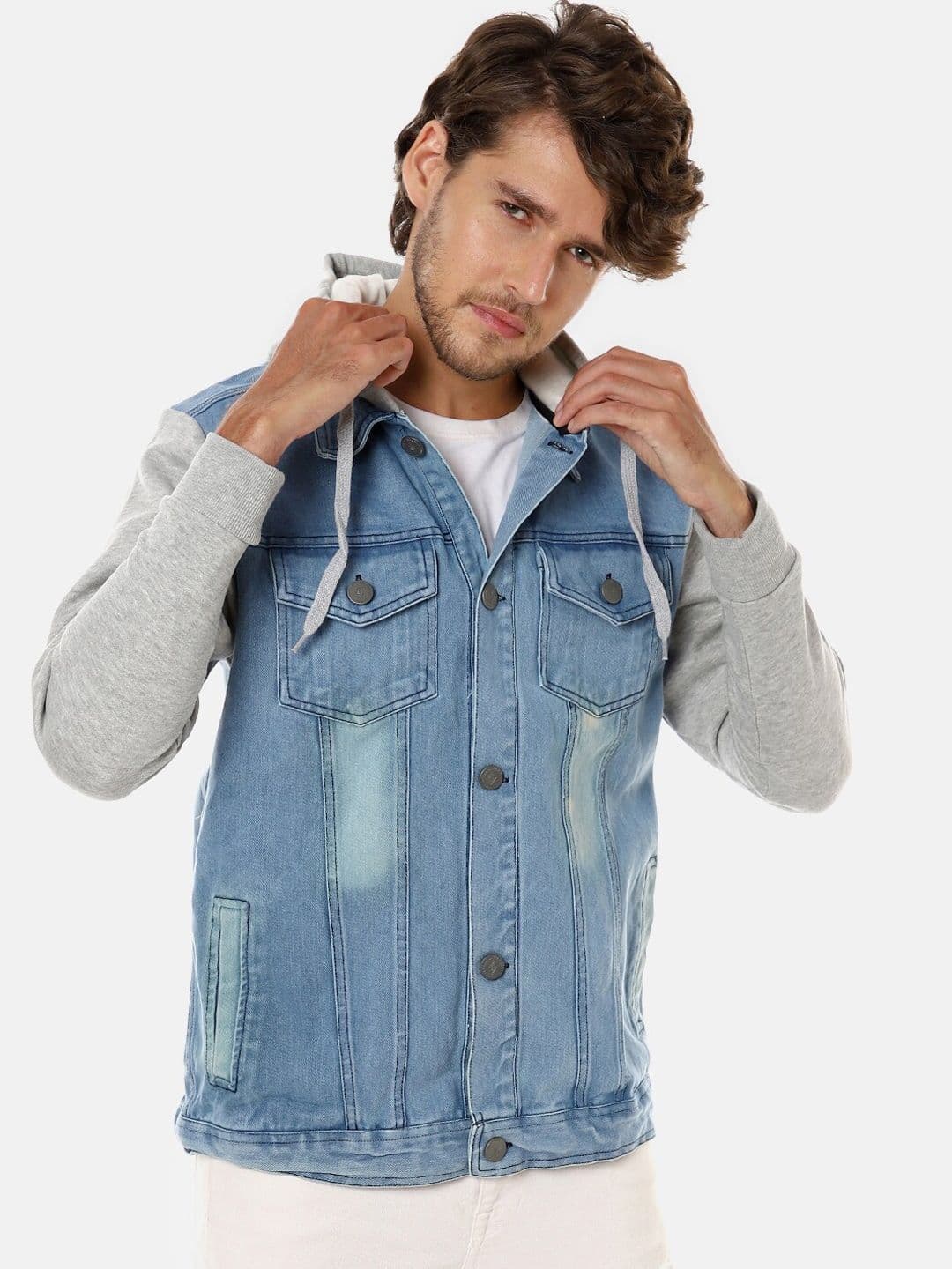 CAHOOT Men Blue Washed Colourblocked Windcheater Outdoor Denim Jacket - view 1
