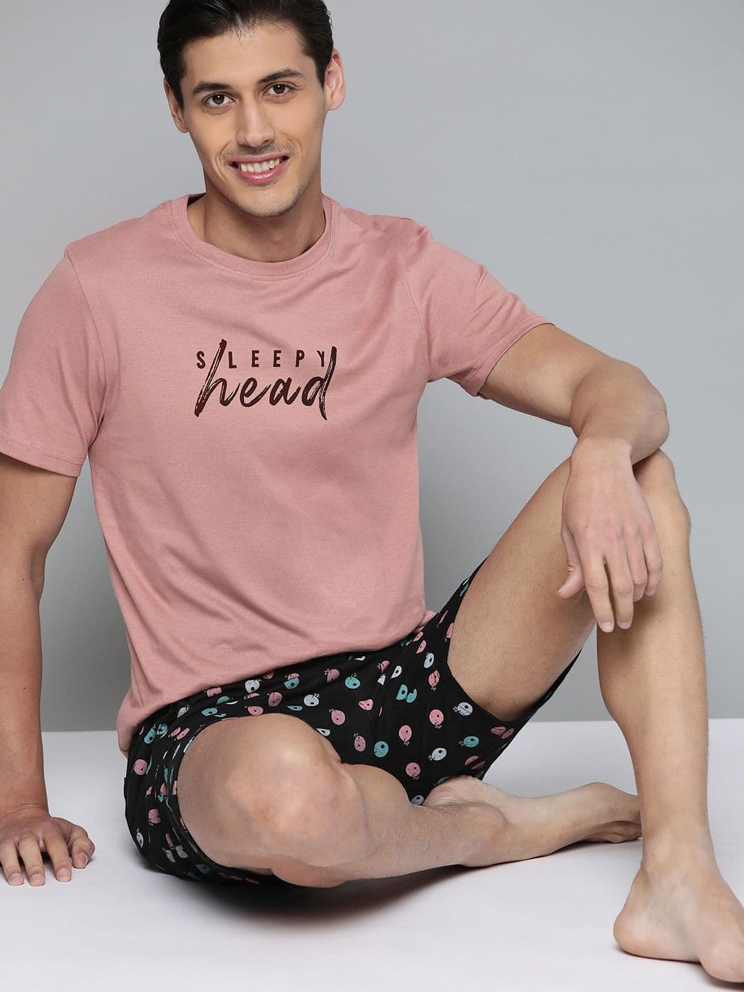 Mast & Harbour Men Pink & Black Printed Pure Cotton Night suit - view 1