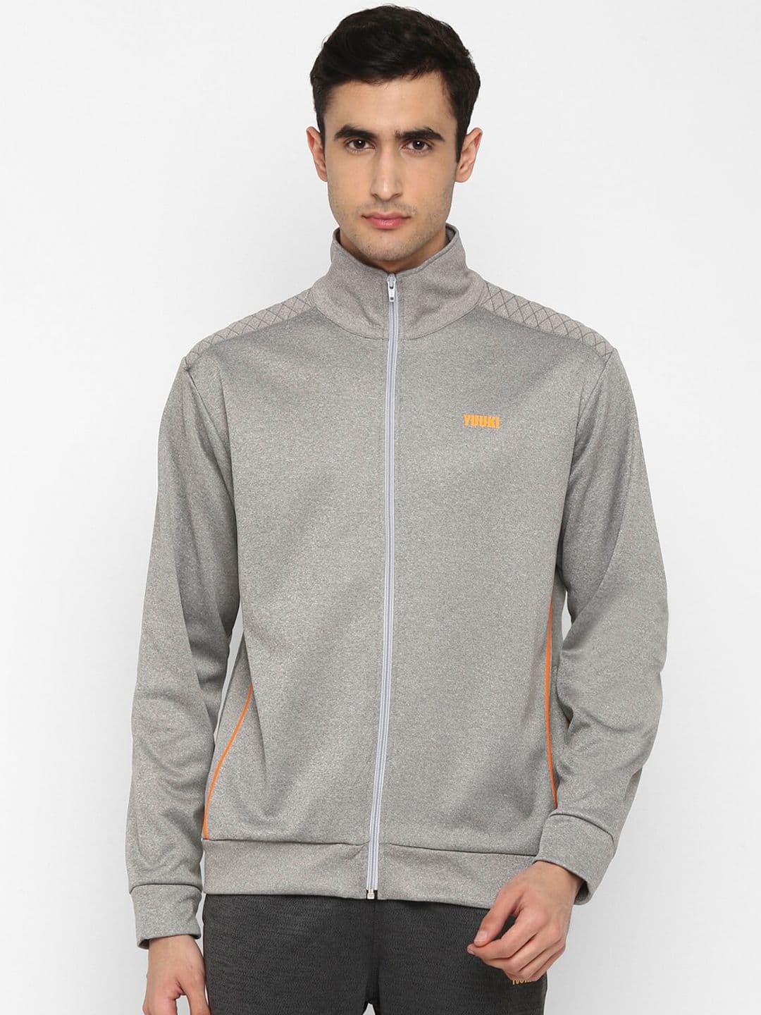 Yuuki Men Grey Melange silver chalice Lightweight Sporty Jacket with Embroidered - view 1