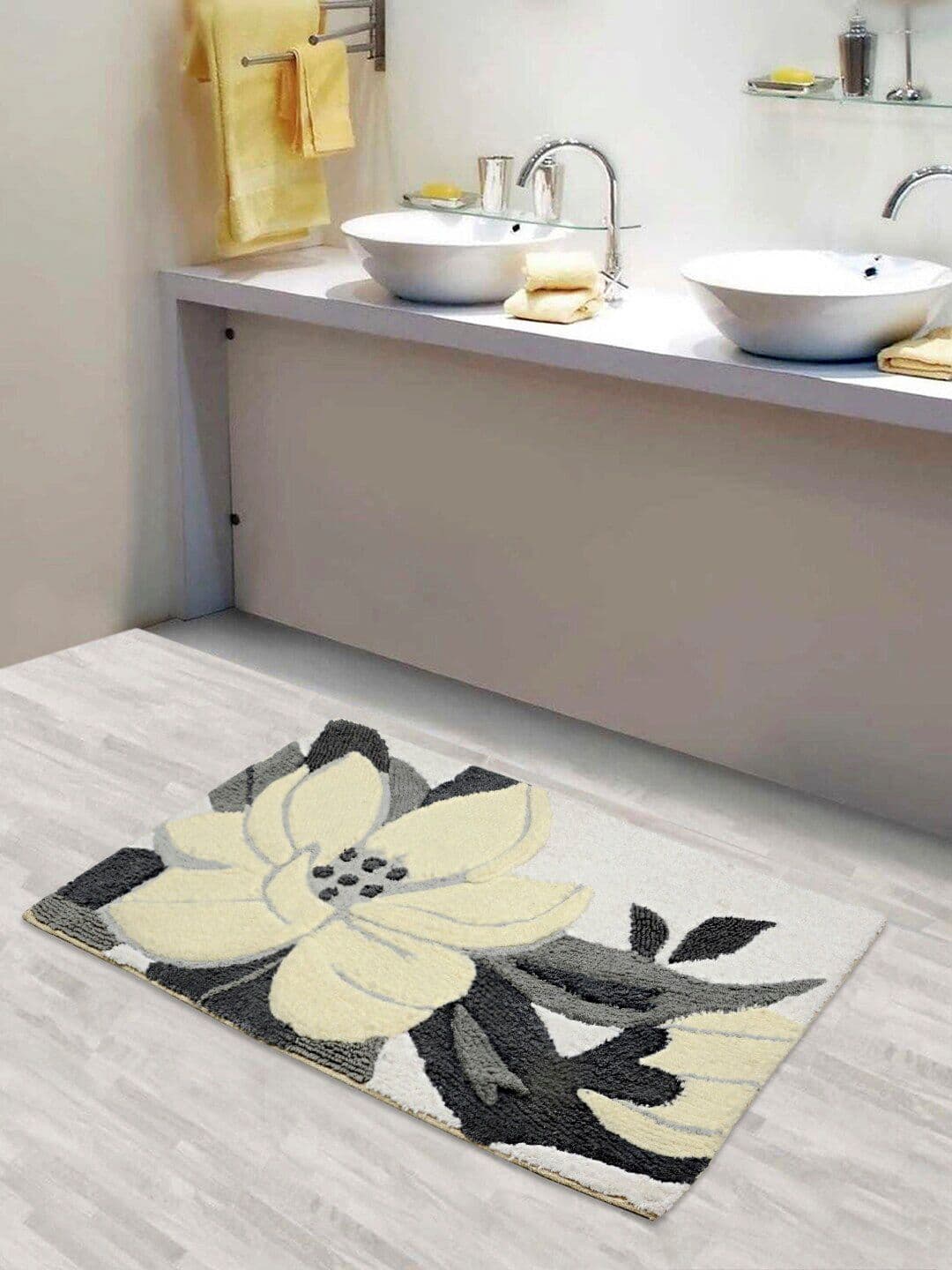 Saral Home Grey & Beige Premium Cotton Bath Mat - view 1