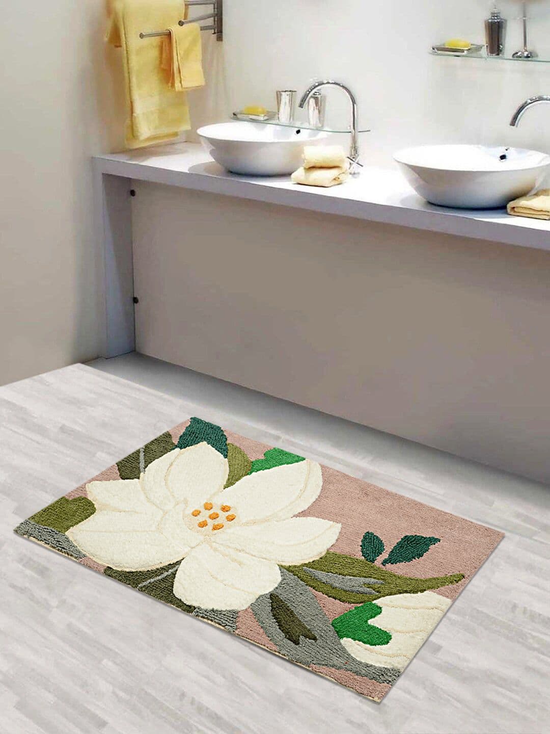 Saral Home Beige & Green Pure Cotton 1500 GSM Bath Rugs - view 1