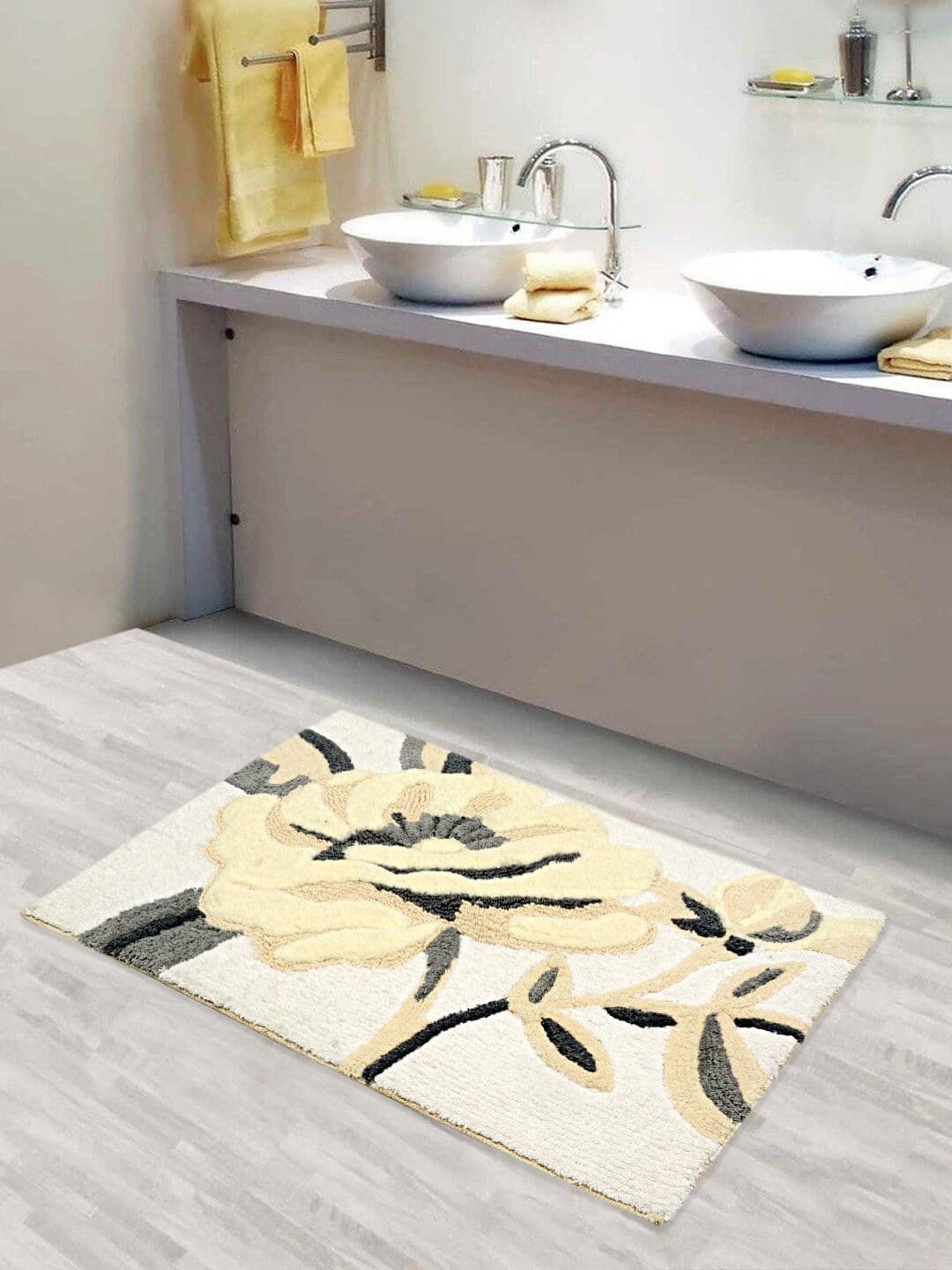Saral Home Grey & Beige Premium Cotton Bath Mat - view 1