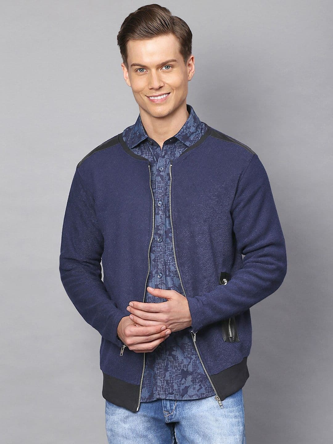 CAHOOT Men Navy Blue Windcheater Open Front Jacket - view 1