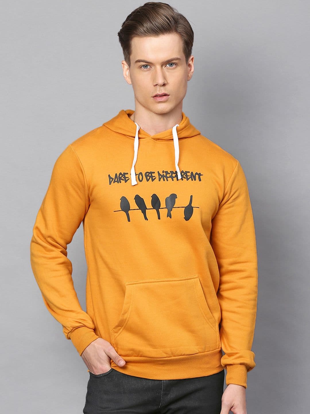CAHOOT Men Mustard Printed Hooded Sweatshirt - view 1