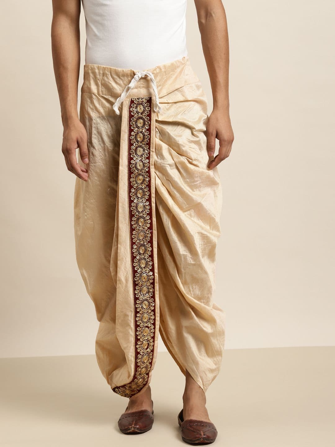 SOJANYA Men Beige Embroidered Dhoti - view 1