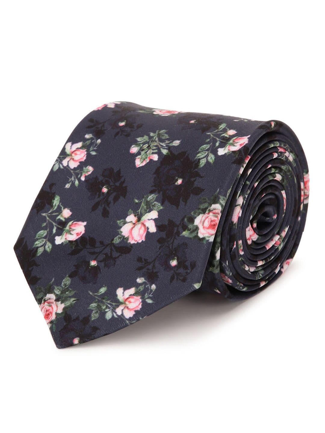 Tossido Men Black & Pink Microfiber Floral Printed Broad Tie - view 1