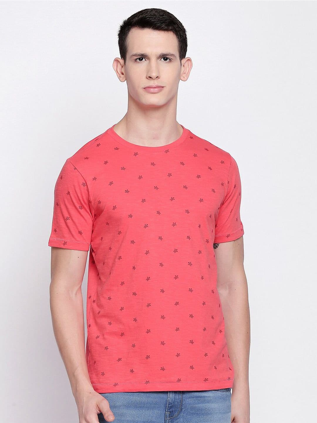 Basics Men Red Printed Muscle Fit T-shirt - view 1