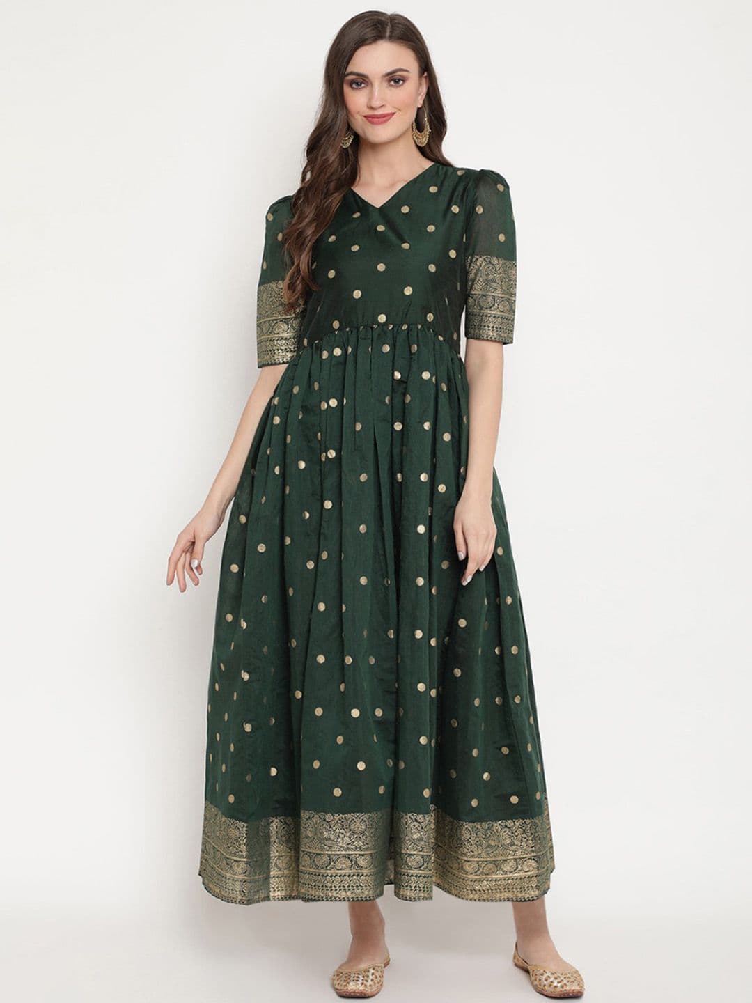 Ahalyaa Green Ethnic Motifs Ethnic Maxi Dress - view 1