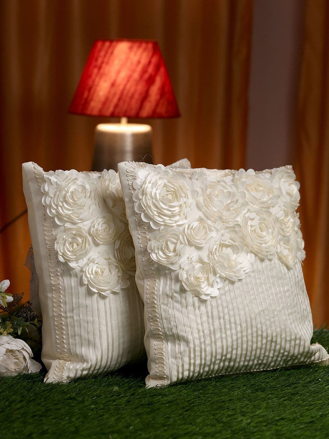 HOSTA HOMES Off White Set of 2 Embellished Square Cushion Covers - view 1