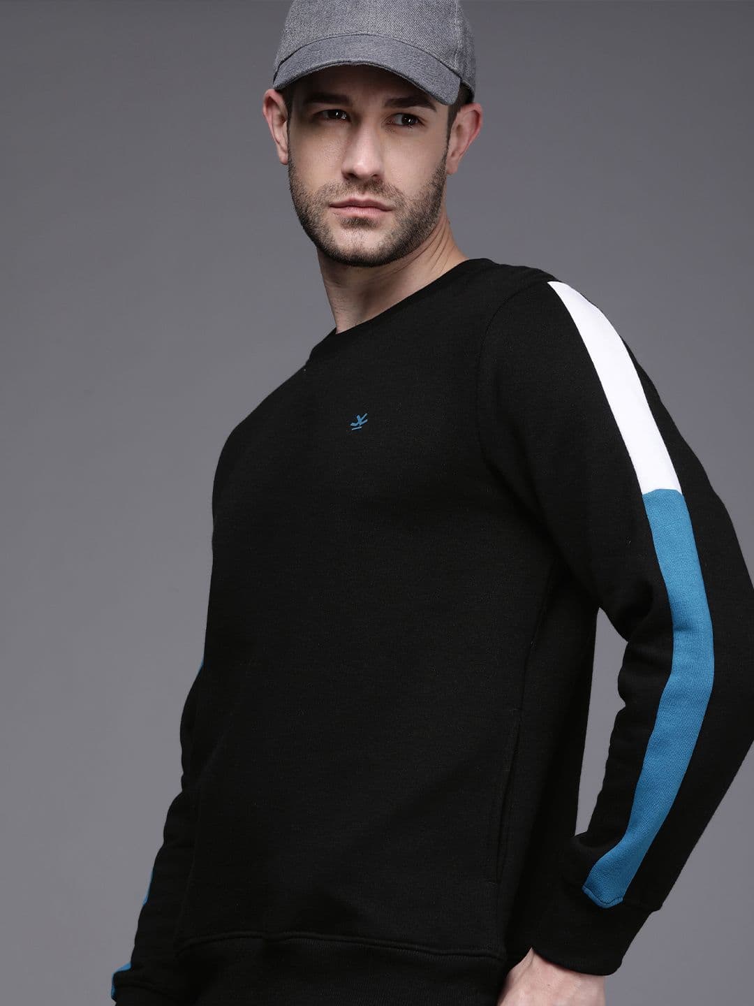 WROGN Men Black Solid Side Striped Sweatshirt - view 1