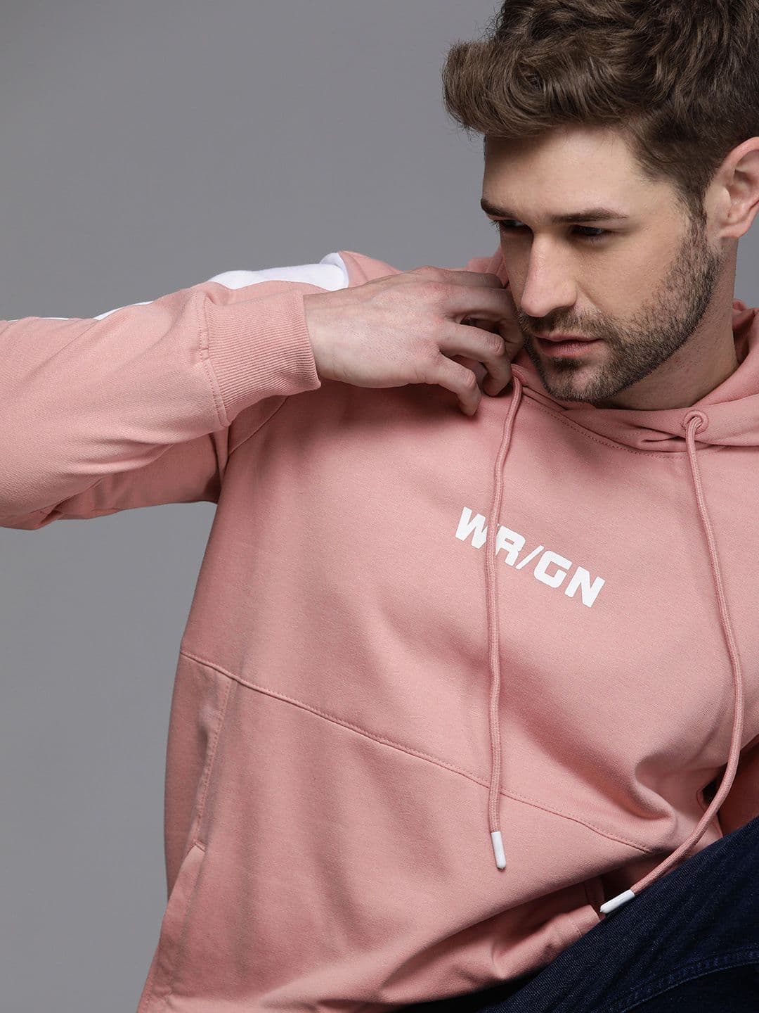 WROGN Men Pink Printed Hooded Pullover Sweatshirt - view 1