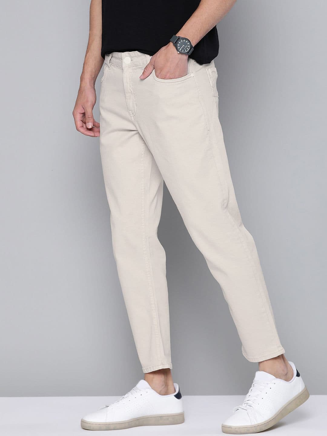 Mast & Harbour Men Beige Carrot Fit Stretchable Jeans - view 1