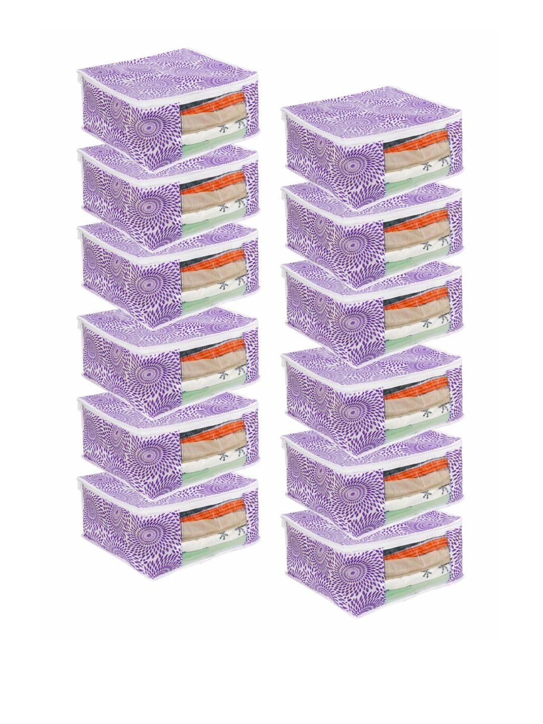 prettykrafts Set Of 12 Purple Printed Saree Organisers With Transparent Window - view 1