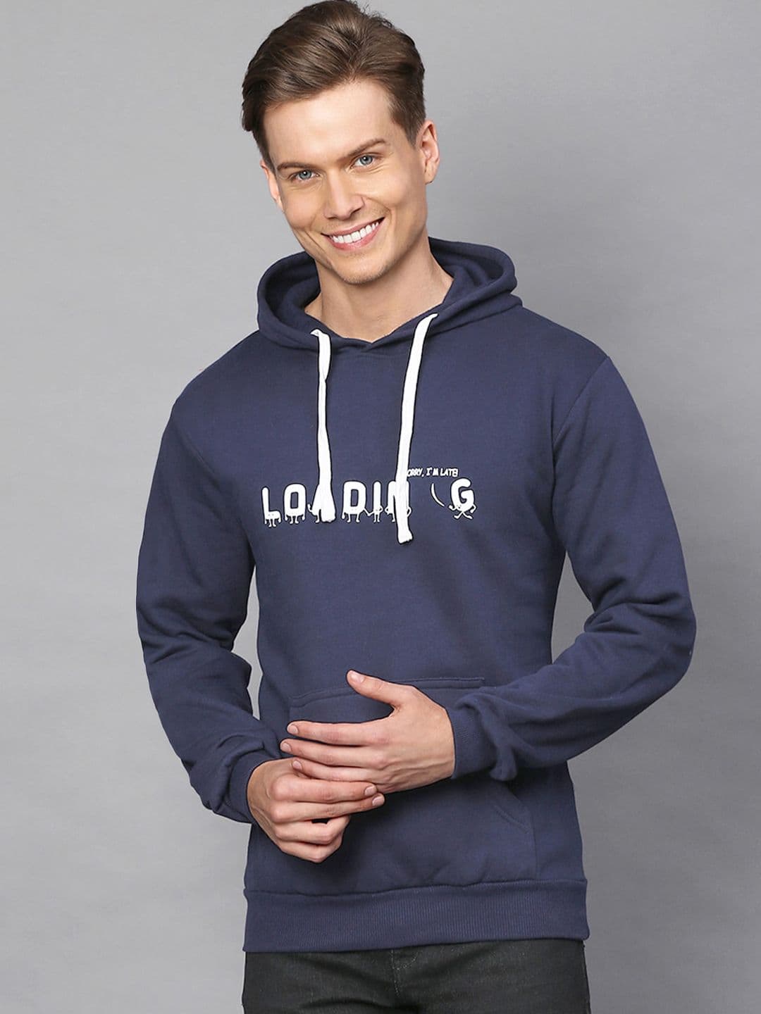 CAHOOT Men Navy Blue Printed Hooded Sweatshirt - view 1
