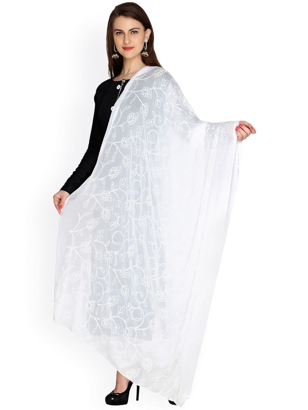Dupatta Bazaar White Embroidered Chiffon Dupatta - view 1