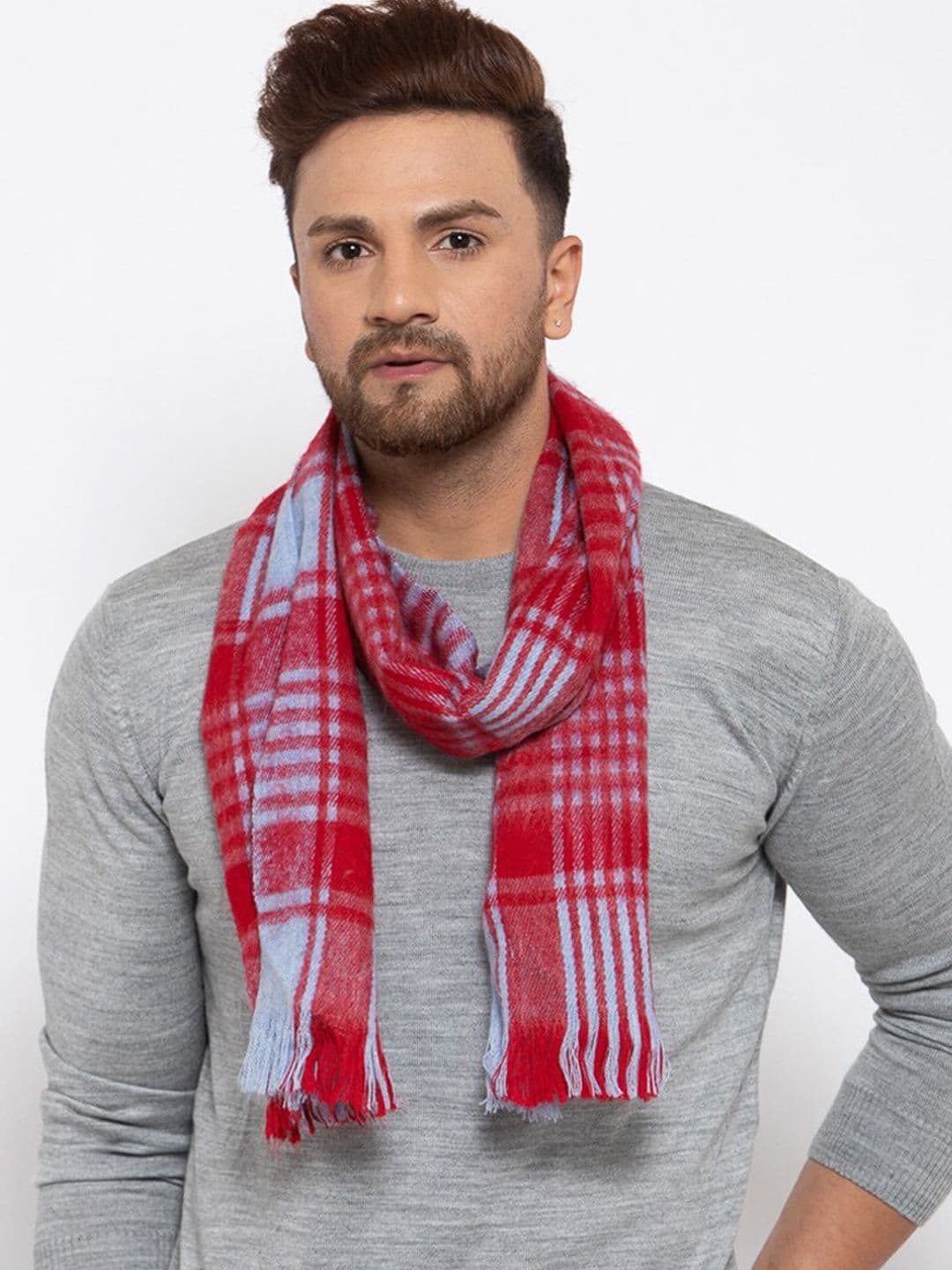 513 Men Blue & Red Checked Woven Muffler - view 1