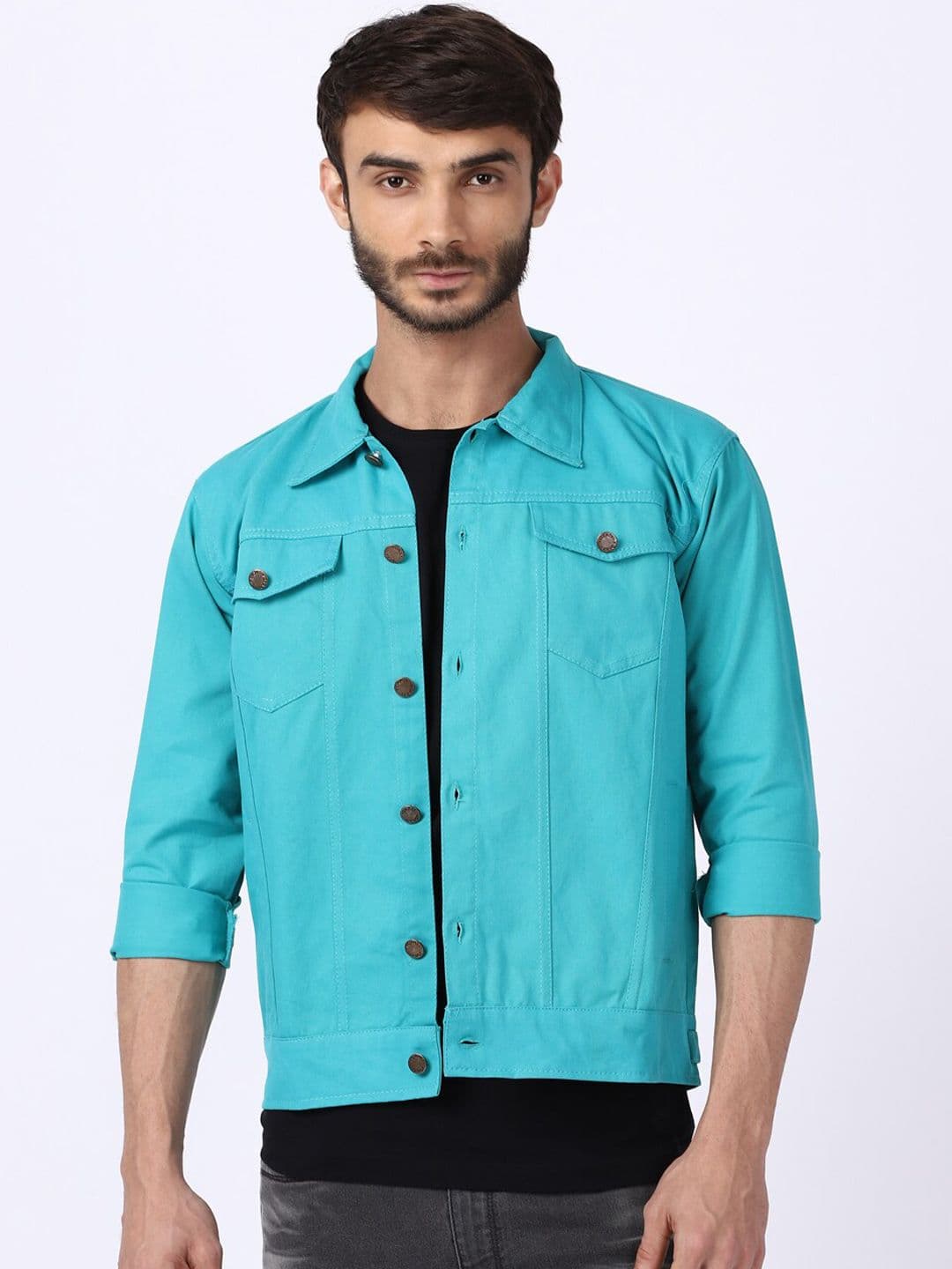VOXATI Men Turquoise Blue Denim Jacket - view 1
