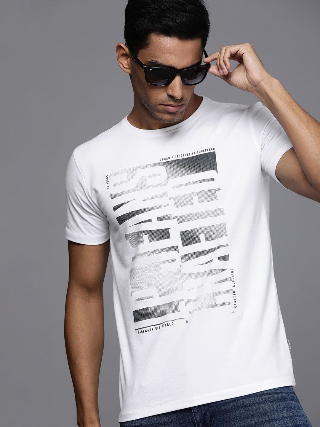 Louis Philippe Jeans Men White & Black Typography Printed T-shirt - view 1