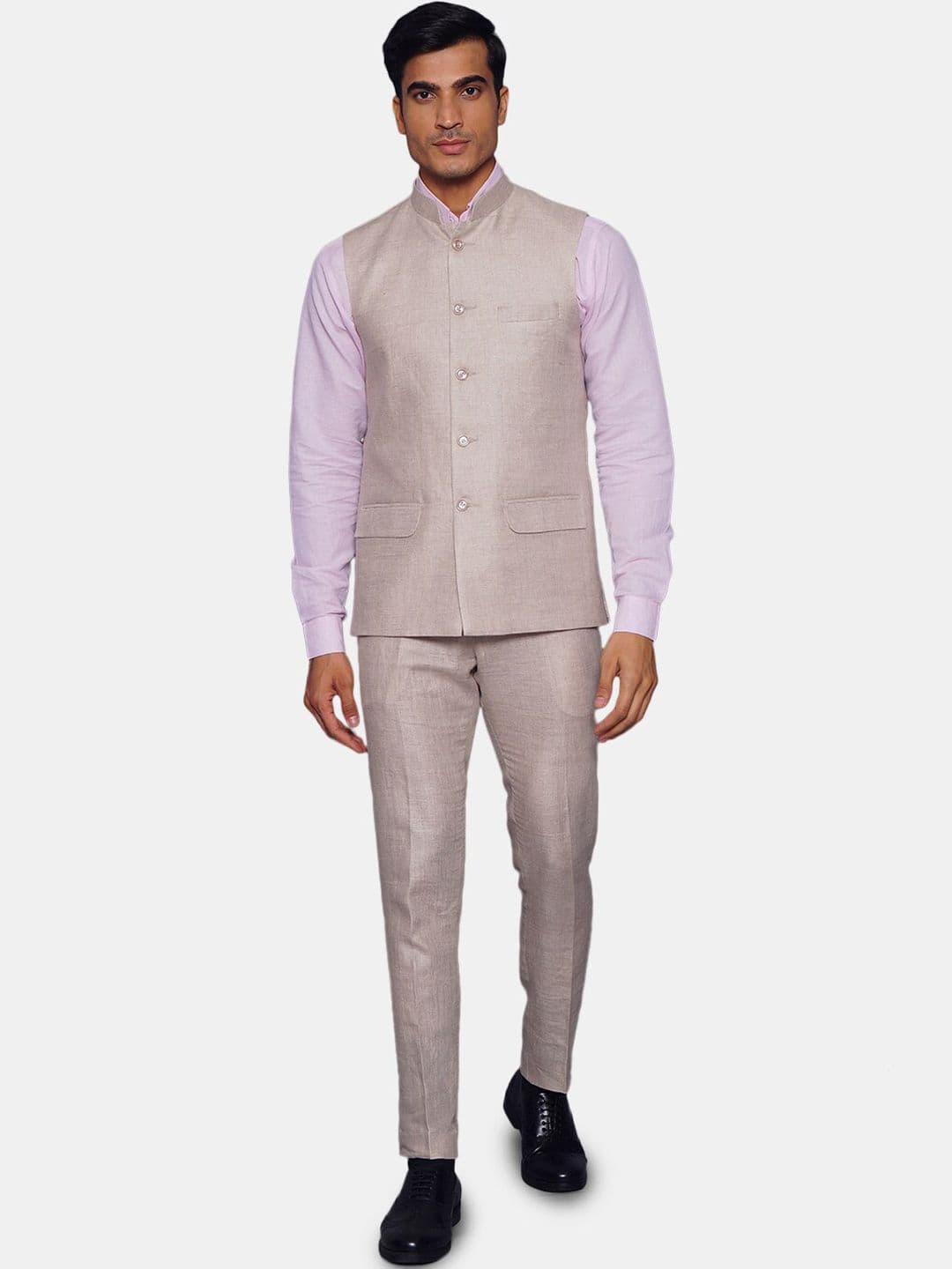 Wintage Men Cream-Coloured Solid Bandhgala Two-Piece Formal Suit - view 1