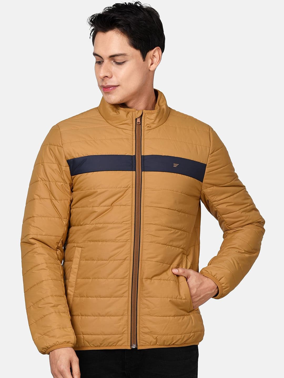 t-base Men Yellow Colourblocked Lightweight Puffer Jacket - view 1
