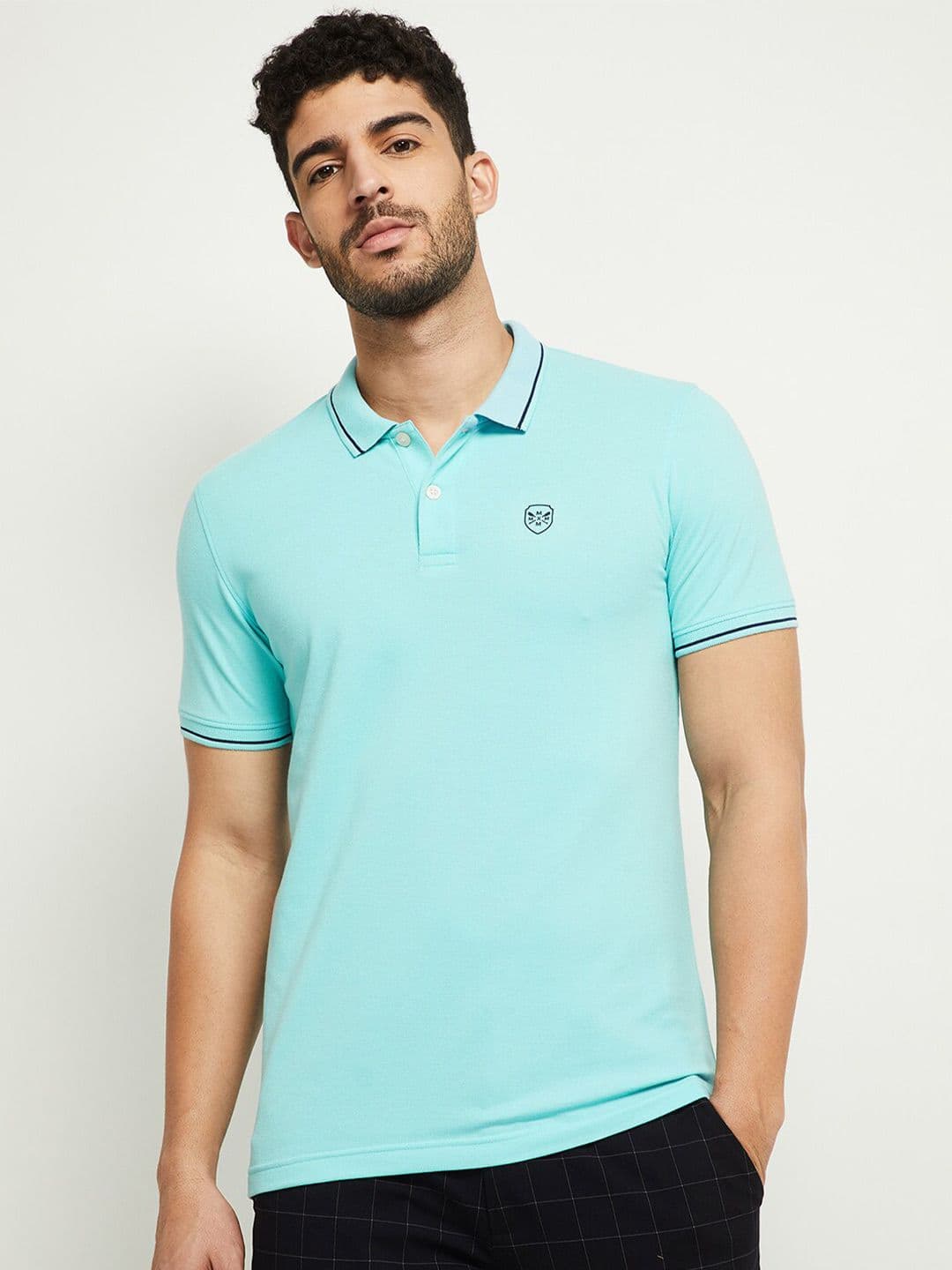 max Men Turquoise Blue Polo Collar T-shirt - view 1