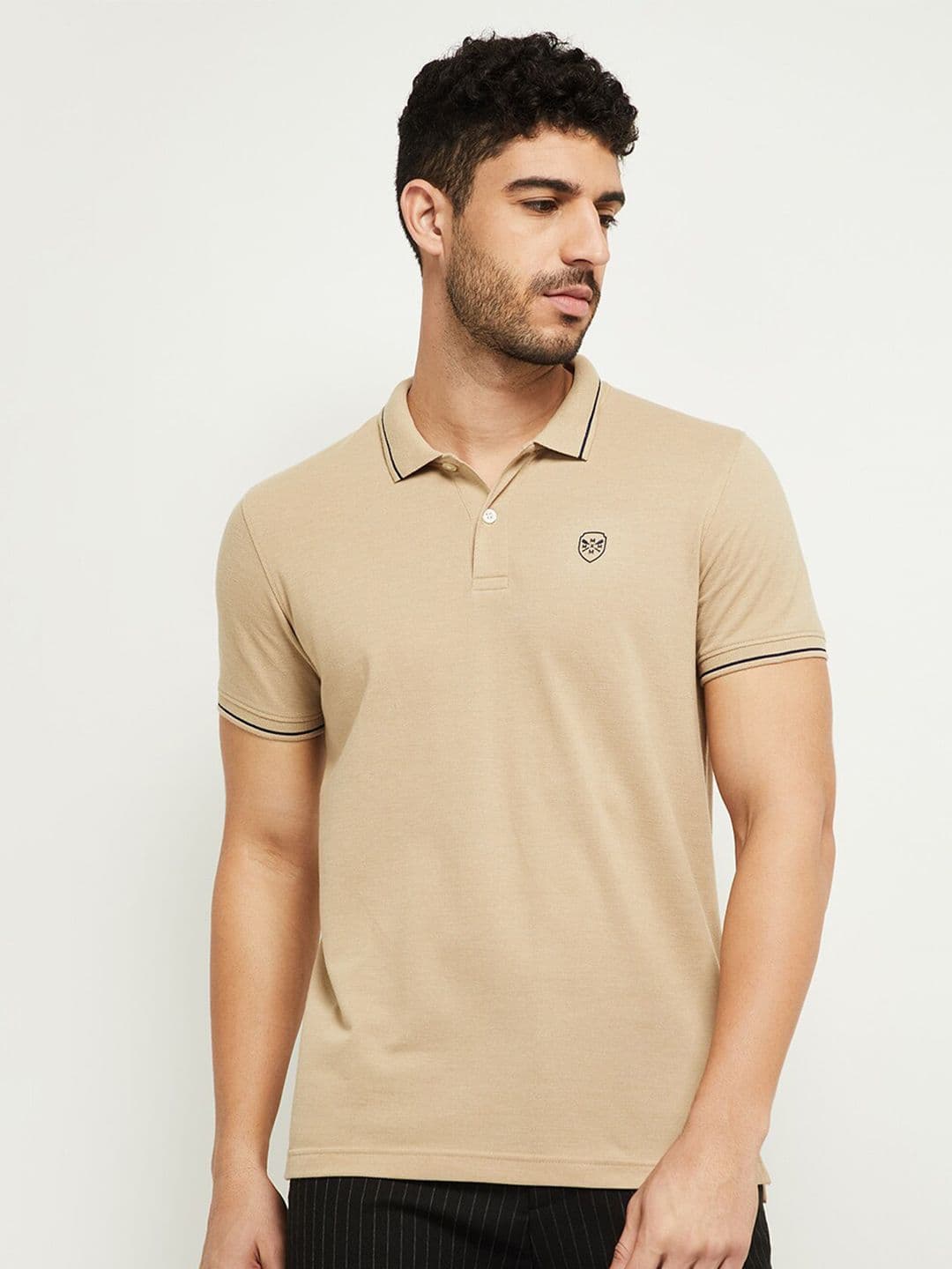 max Men Khaki Polo Collar T-shirt - view 1