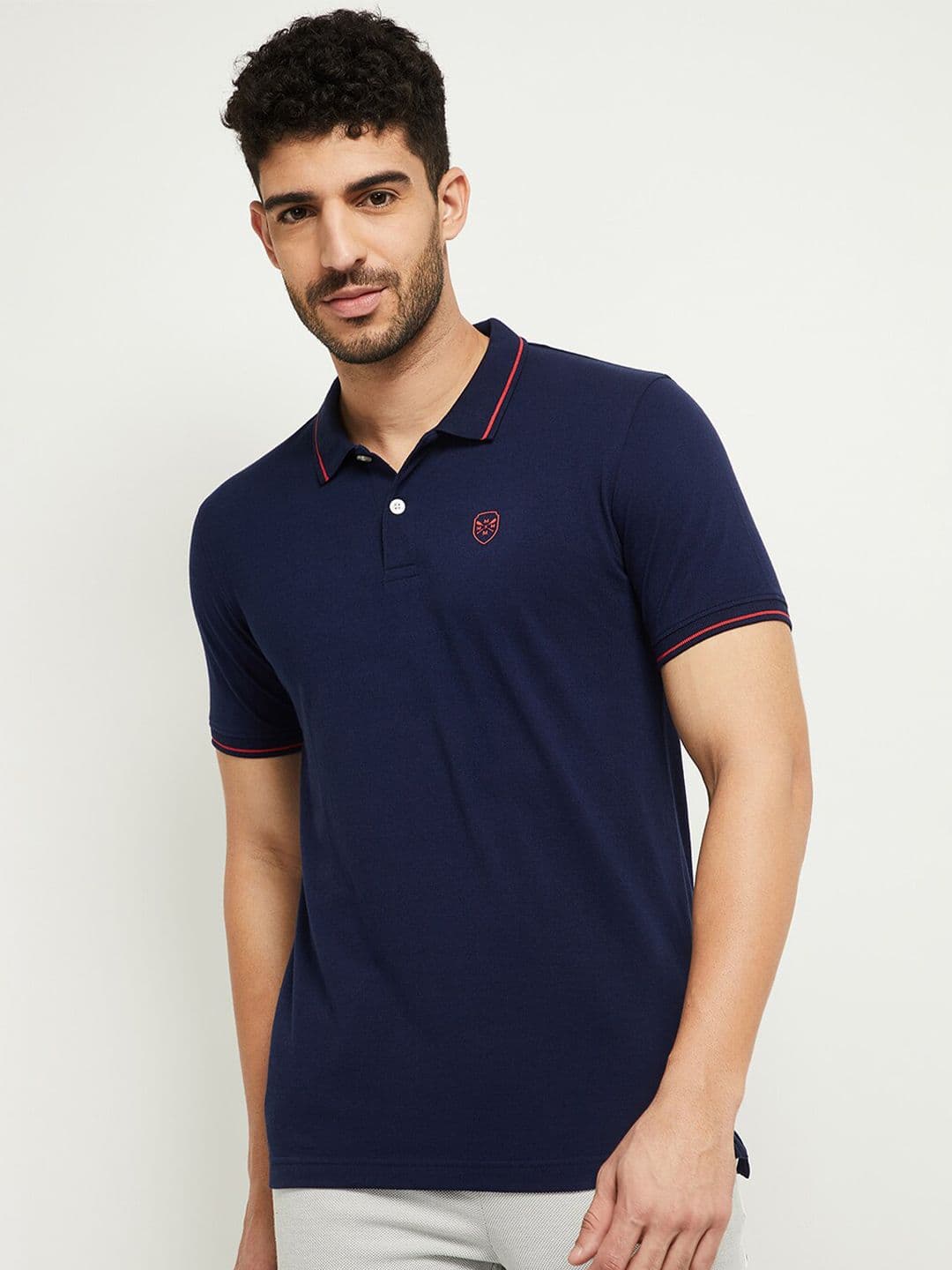 max Men Navy Blue Polo Collar T-shirt - view 1