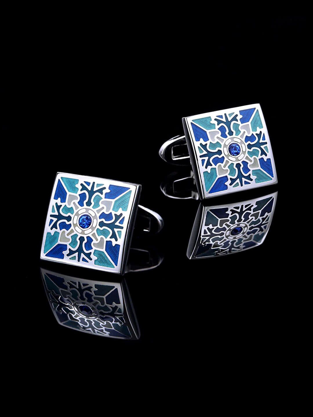Yellow Chimes Blue & Teal Silver-Toned Cufflink - view 1