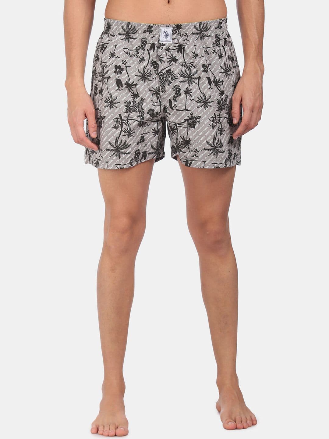 U.S. Polo Assn. Men Grey & Black Printed Pure Cotton Boxer - view 1