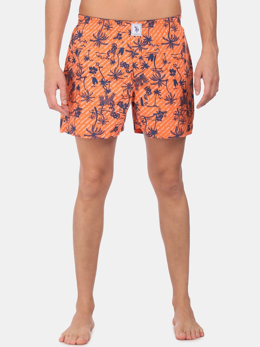 U.S. Polo Assn. Men Orange & Blue Printed Pure Cotton Boxers IYAC-AAI-PR - view 1