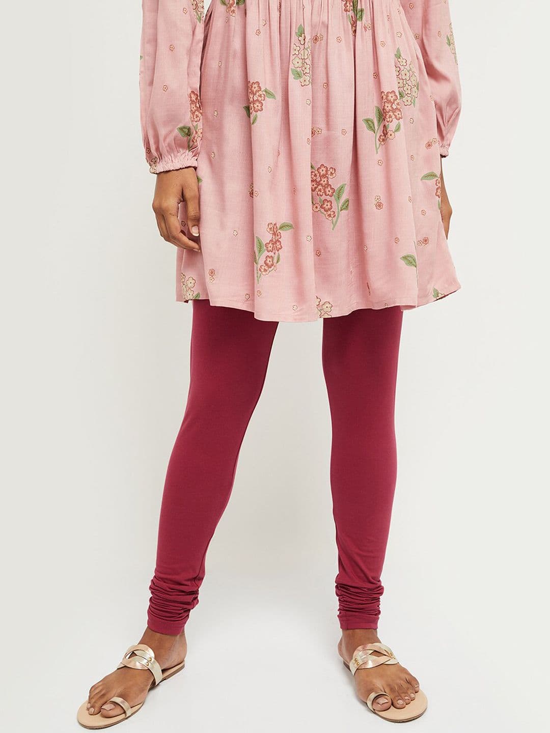 max Women Maroon Solid Churidar-Length Leggings - view 1