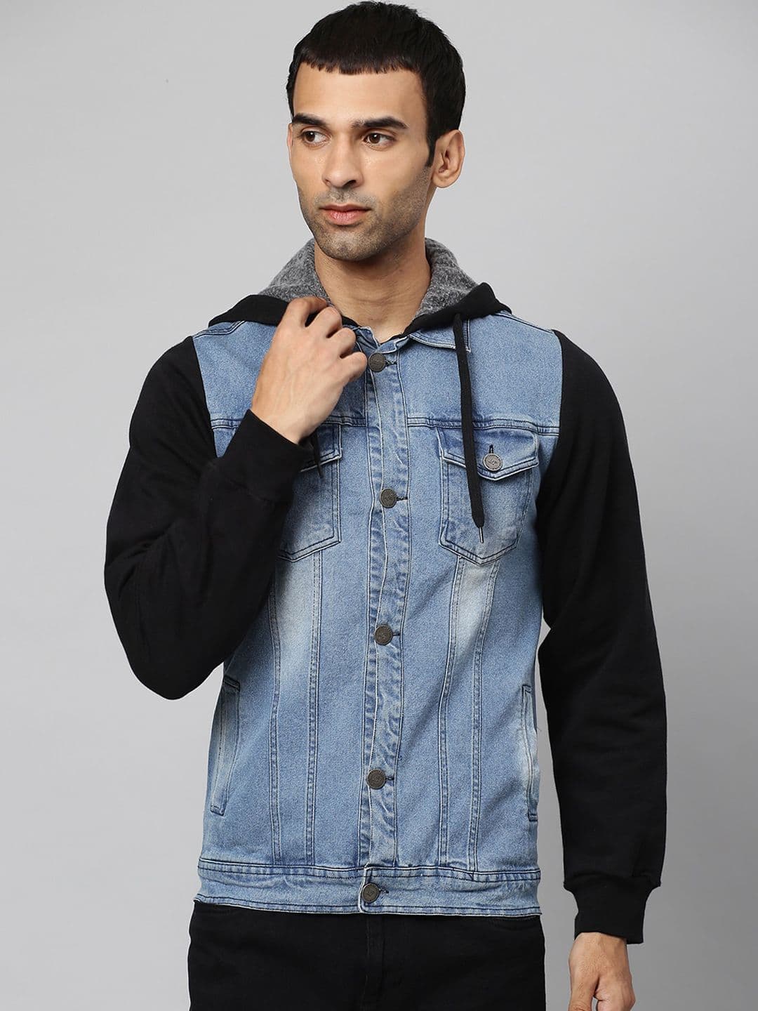 CAHOOT Men Blue Black Colourblocked Denim Jacket - view 1