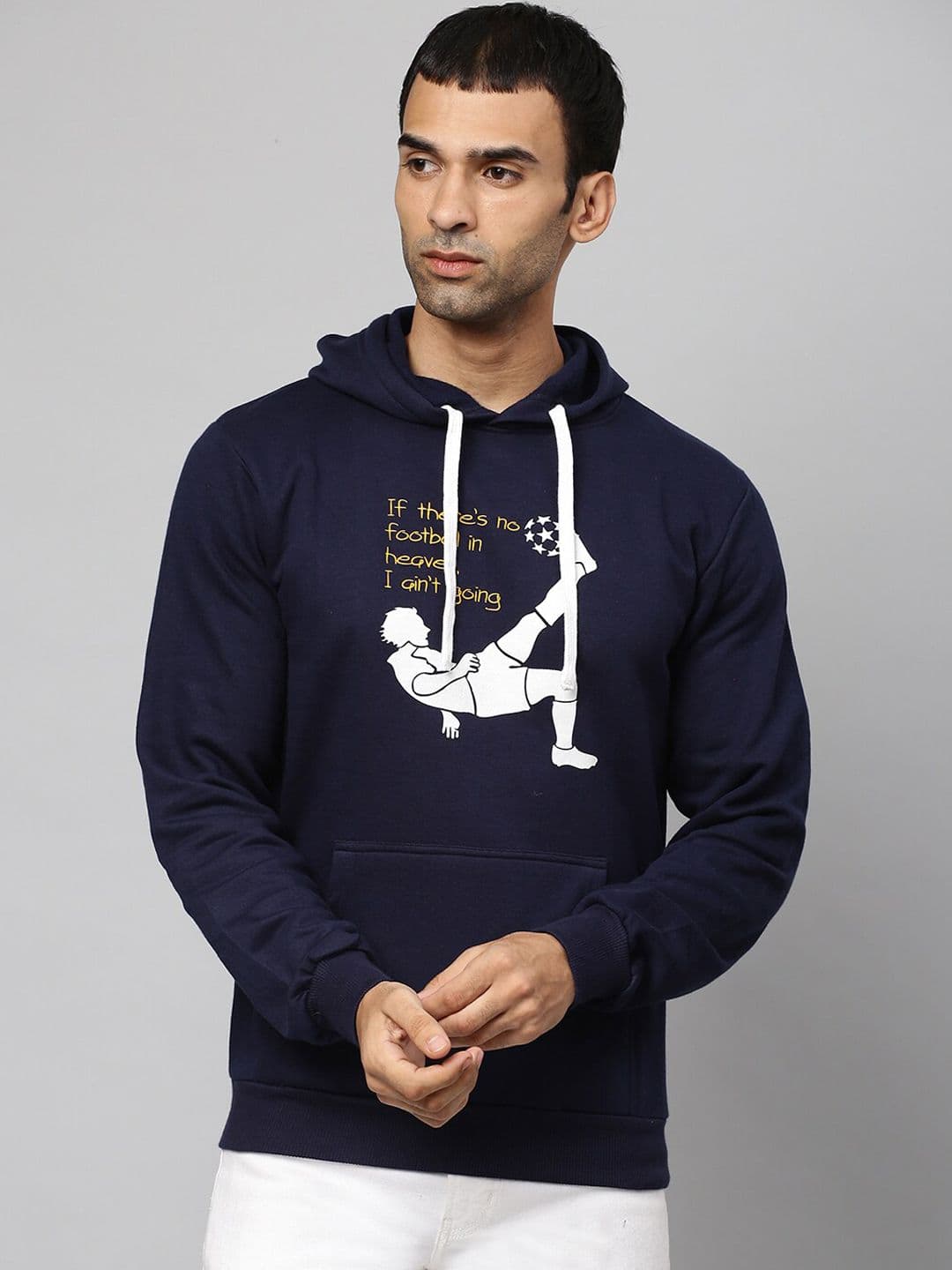 CAHOOT Men Navy Blue Printed Hooded Cotton Sweatshirt - view 1