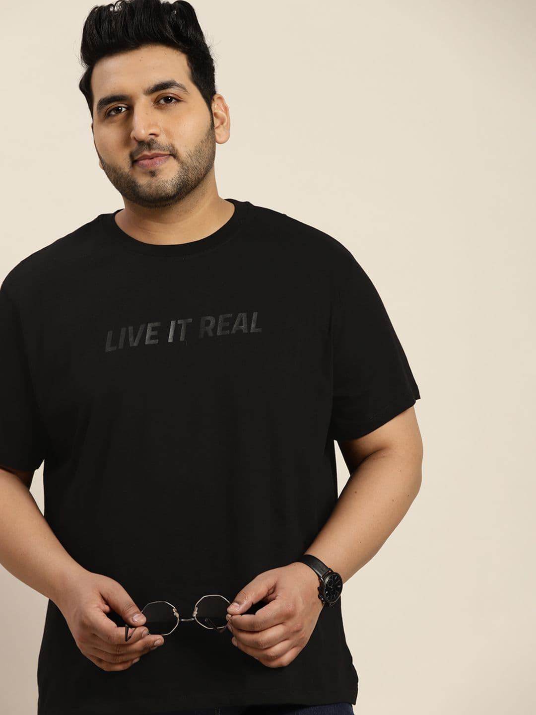 Sztori Men Plus Size Black Typography Printed Pure Cotton T-shirt - view 1