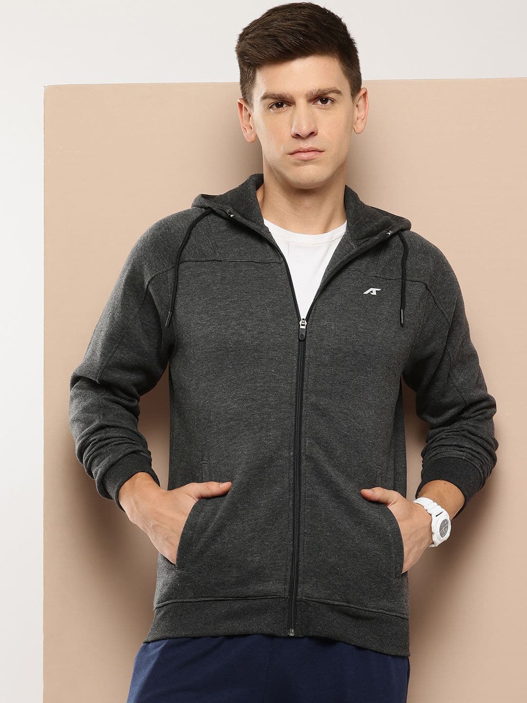 Alcis Men Grey Melange Solid Cotton Sporty Jacket - view 1