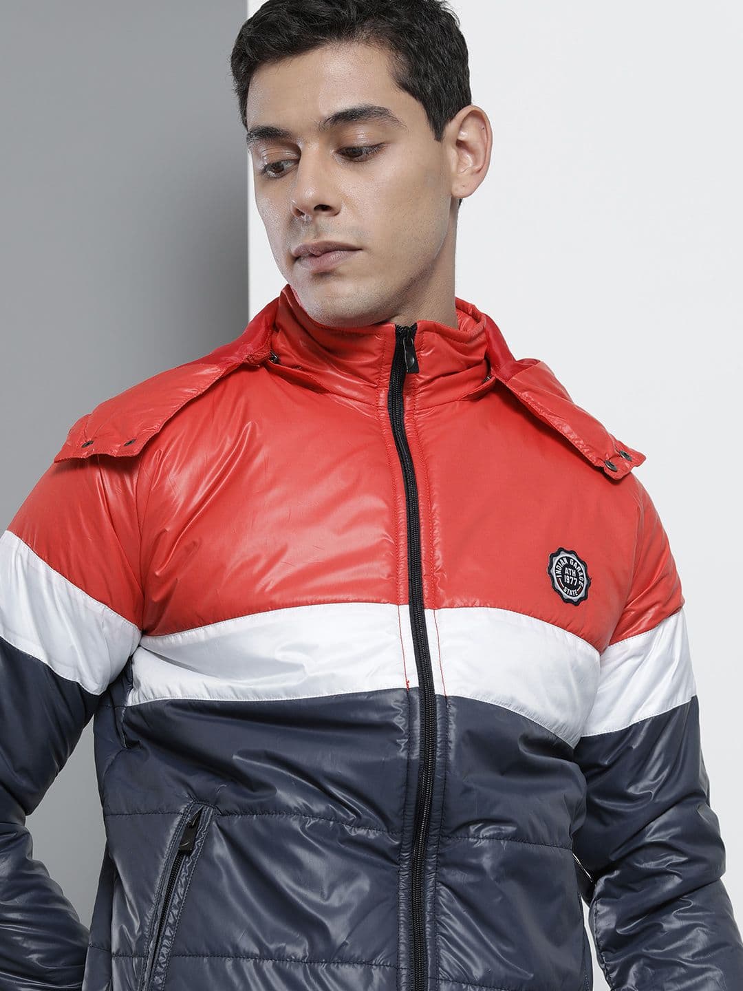 The Indian Garage Co Men Slim Fit Biker Jacket with Detachable Hood - view 1