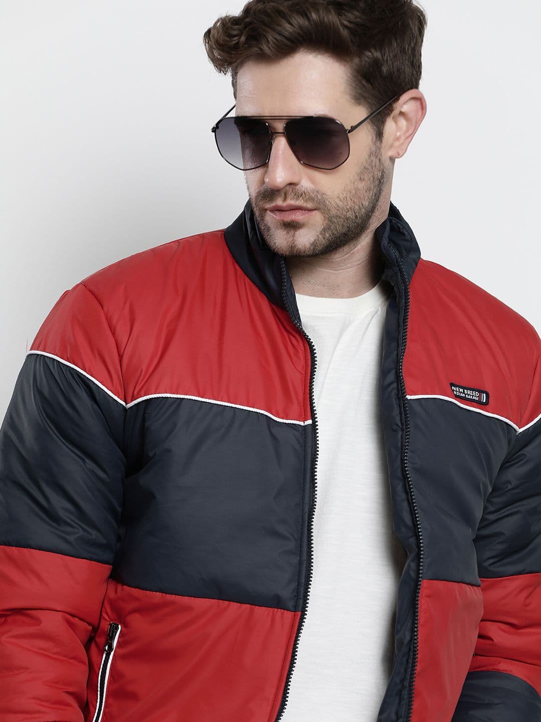 The Indian Garage Co Men Navy Blue & Red Colourblocked Jacket - view 1
