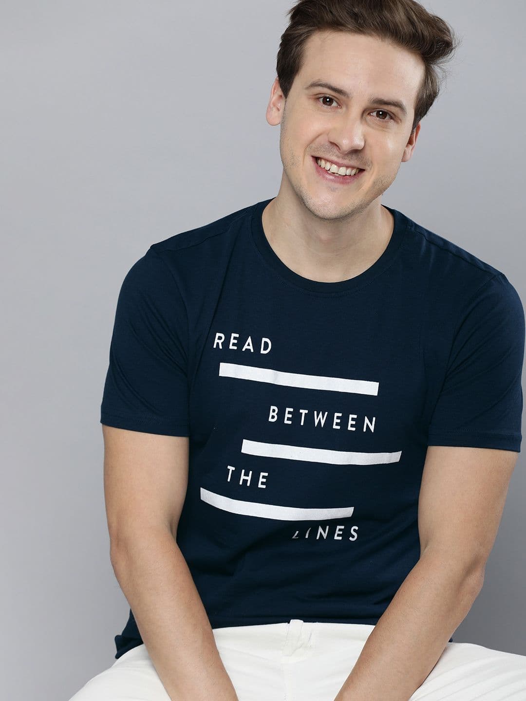 Mast & Harbour Men Navy Blue Typography Printed Cotton Casual T-shirt - view 1