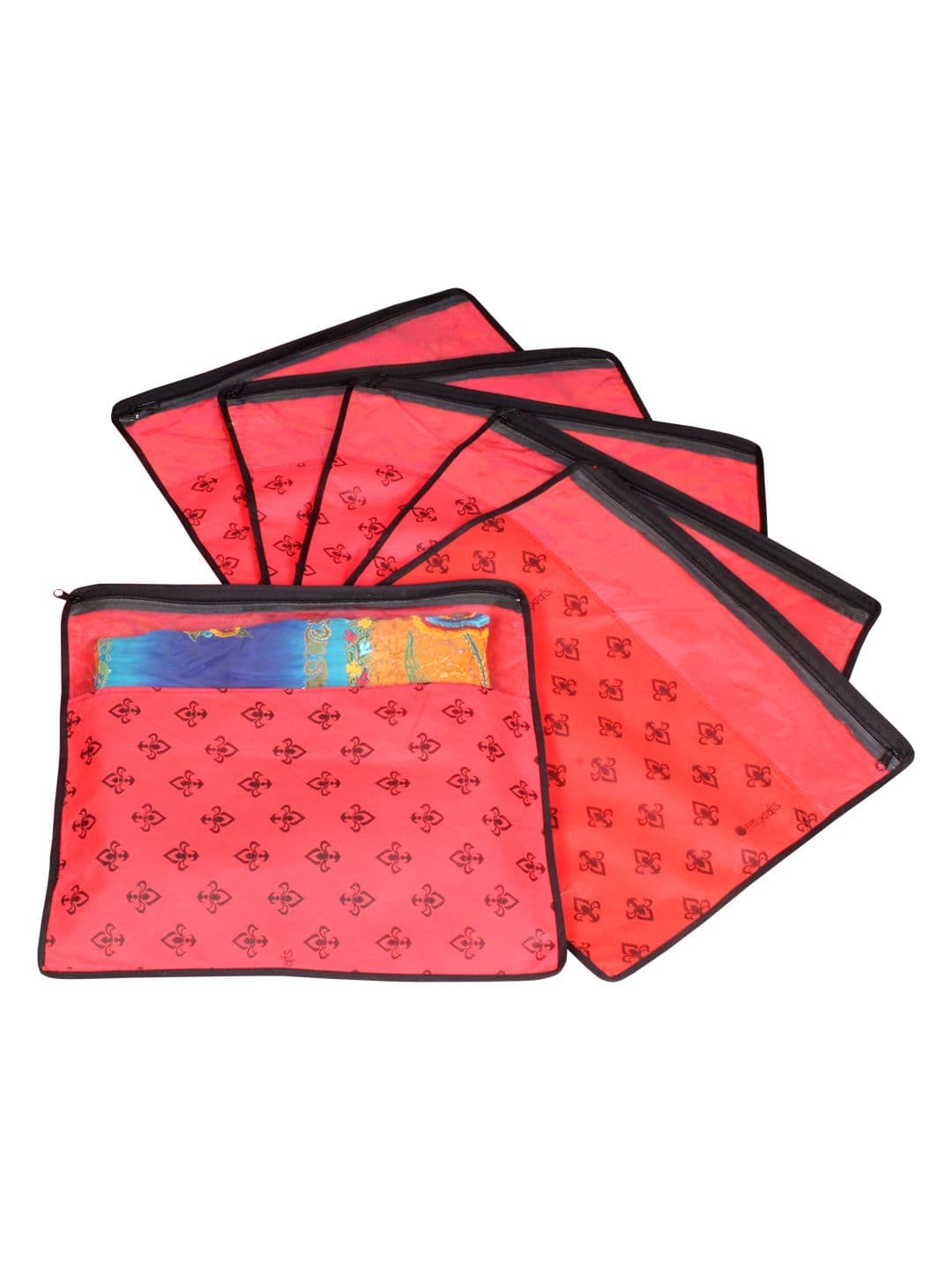 prettyKrafts Set Of 6 Red & Top Transparent Solid Single Packing Saree Cover Organizers - view 1
