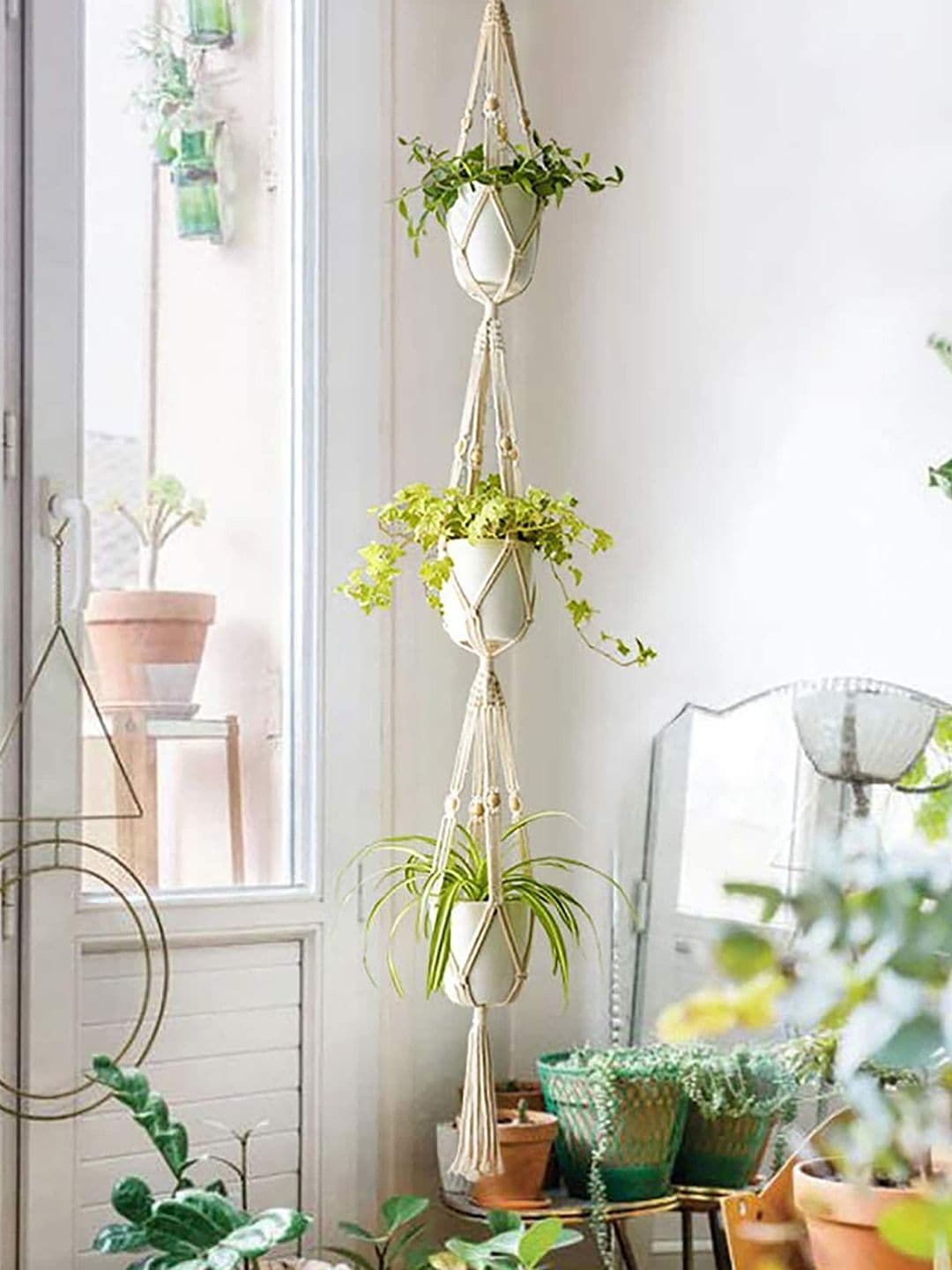 Homesake Set Of 2 Beige Macrame Plant Hangers Without Pot - view 1