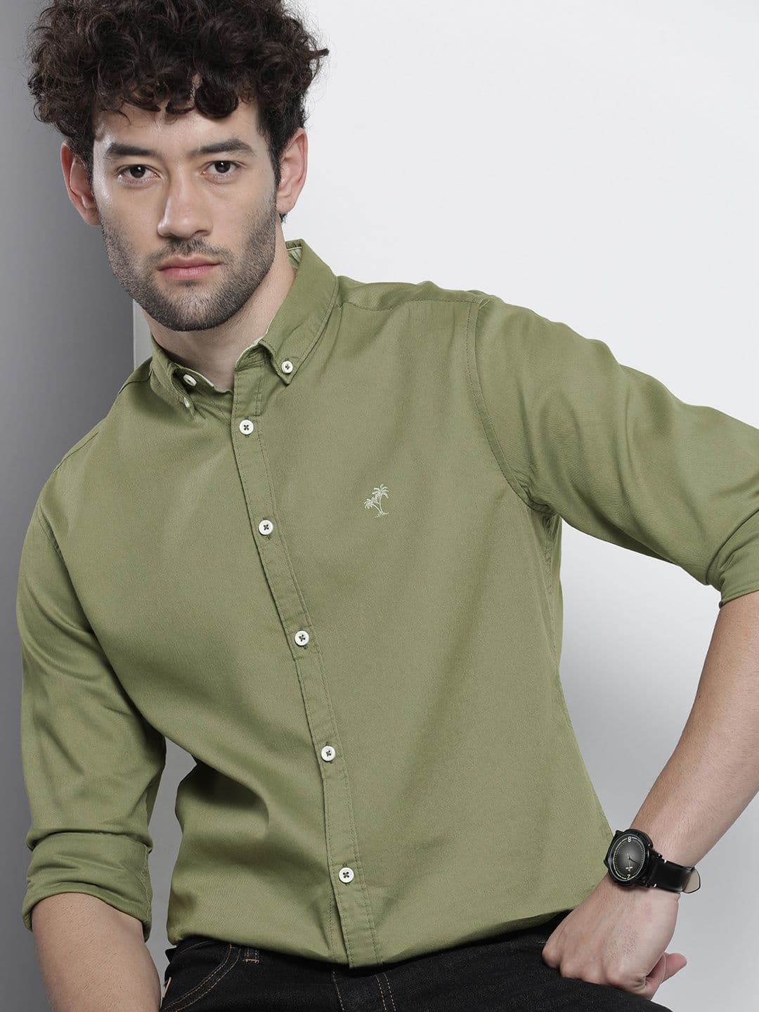 The Indian Garage Co Men Green Slim Fit Cotton Casual Shirt - view 1