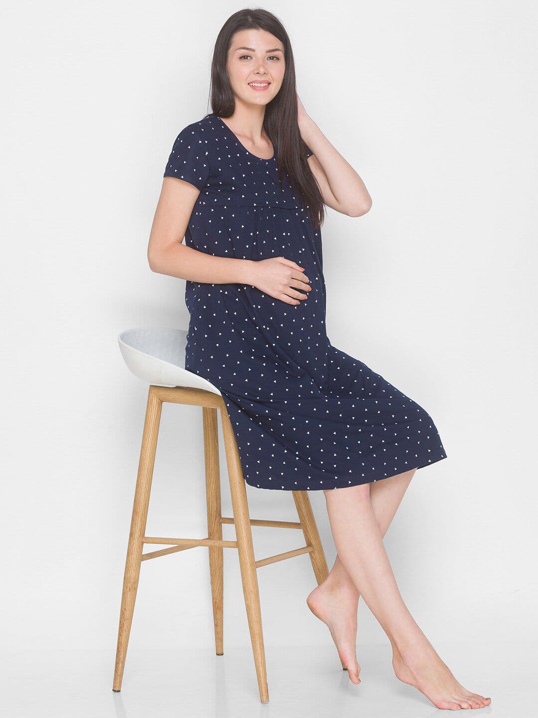 AV2 Women Navy Blue Printed Maternity Nightdress - view 1