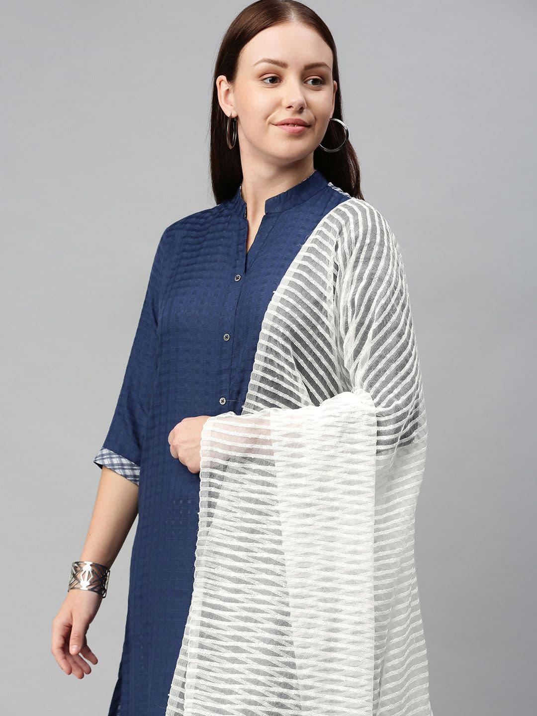swatika White Woven Design Organza Bhagalpuri Handloom Dupatta - view 1