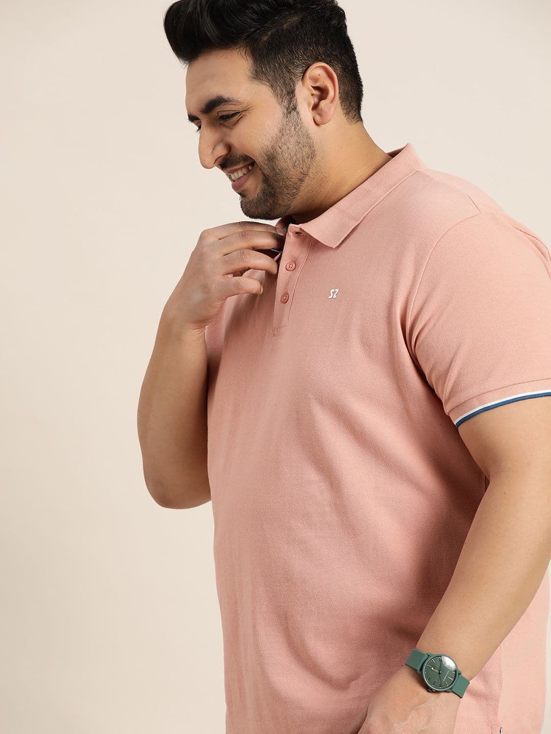 Sztori Men Plus Size Pink Solid Pure Cotton Polo Collar T-shirt - view 1